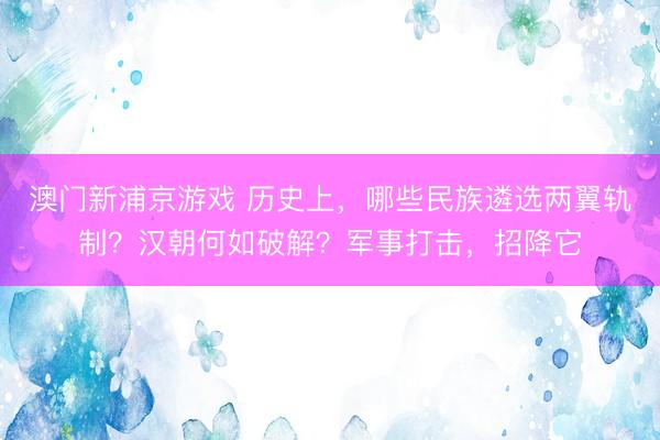 澳门新浦京游戏 历史上，哪些民族遴选两翼轨制？汉朝何如破解？军事打击，招降它