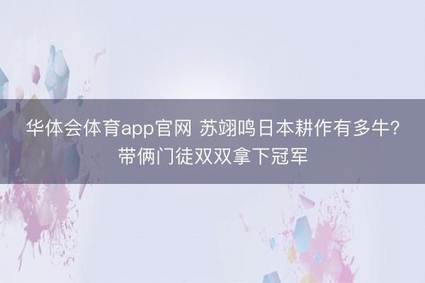 华体会体育app官网 苏翊鸣日本耕作有多牛?带俩门徒双双拿下冠军